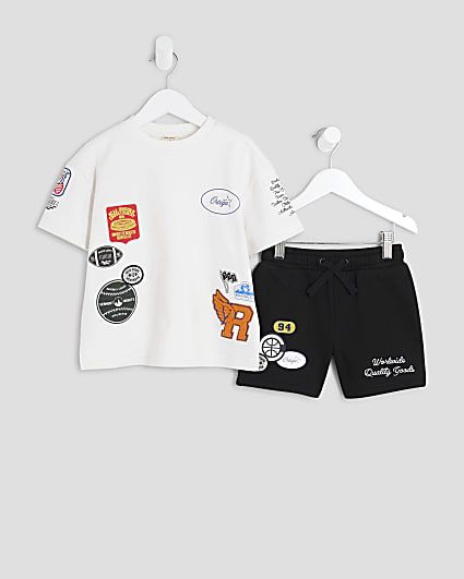 Mini Boys White Badge Varsity T-Shirt Set