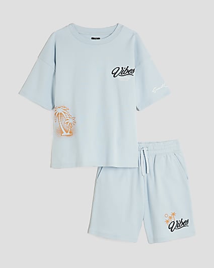 Boys Blue Vibes Embroidered T-Shirt Set