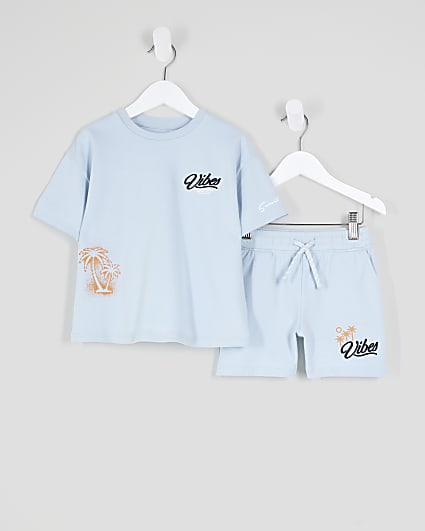 Mini Boys Blue Vibes Graphic T-Shirt Set