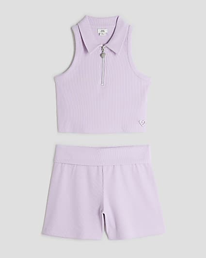 Girls Purple Top And Shorts Set