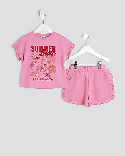 Mini Girls Pink Shell T-Shirt Runner Set