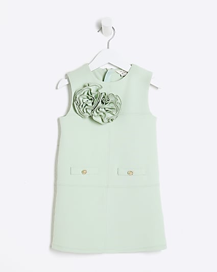 Mini Girls Green Scuba Corsage Shift Dress