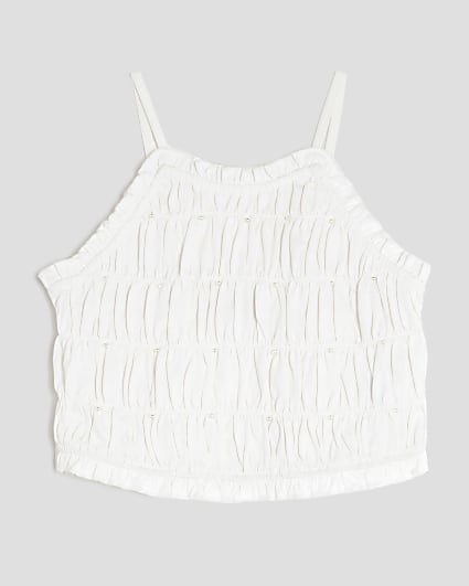 Girls Cream Pearl Halter Neck Top