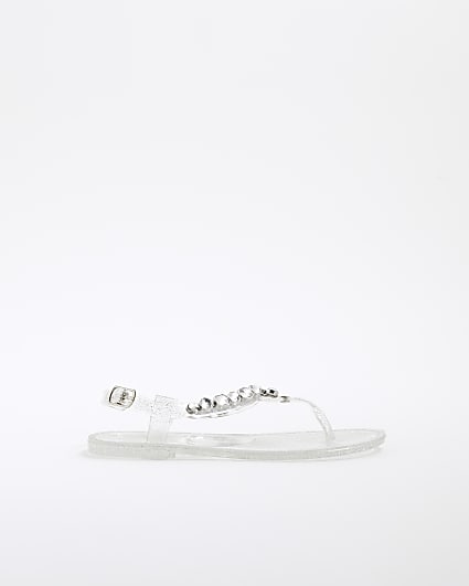 Girls Silver Jewel Jelly Thong Sandals