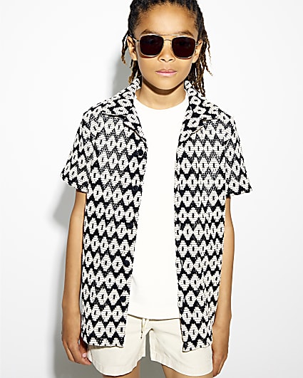 Boys Black Diamond Crochet Shirt