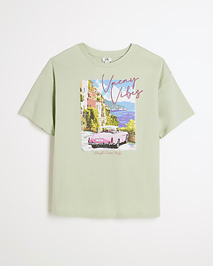 Girls Green Vintage Car T-Shirt