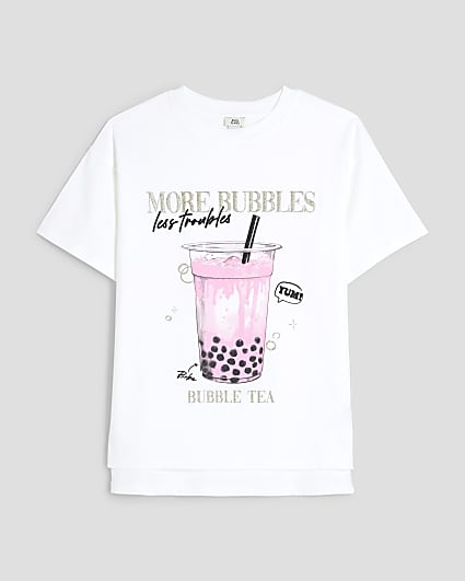 Girls White Glitter More Bubbles T-Shirt