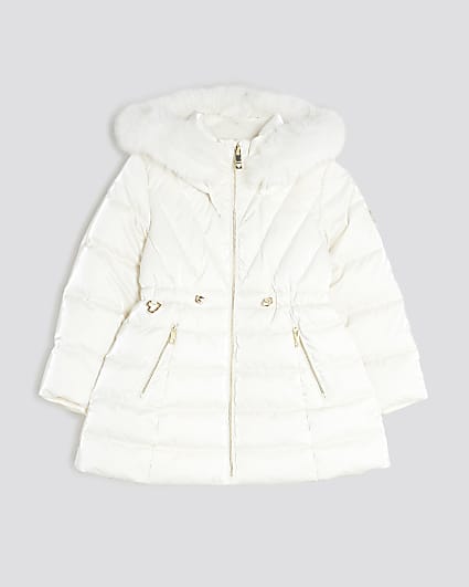 Girls Cream Padded Coat