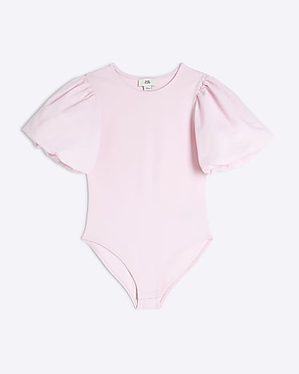 Girls Pink Puff Sleeve Bodysuit