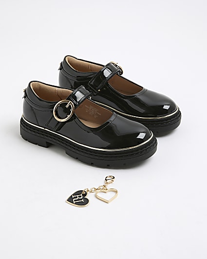 Girls Black Oval Buckle Mary Jane Shoes