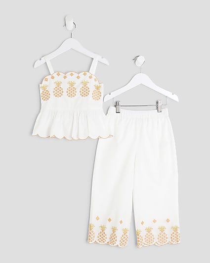 Mini Girls White Pineapple Trouser Set