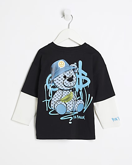 Mini Boys Black Bear Double Layer Top