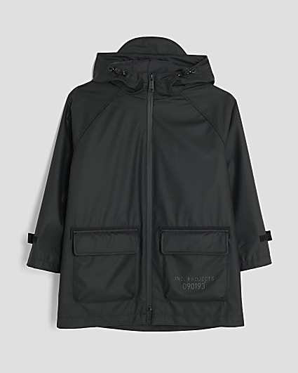 Boys Black Hooded Showerproof Raincoat