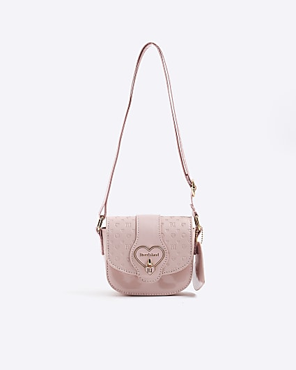 Girls Pink Monogram Heart Cross body Bag