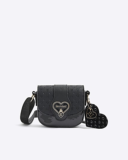 Girls Black Monogram Heartlock Cross Body Bag