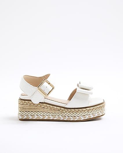 Girls White Bow Wedge Sandals