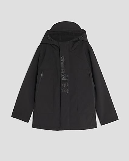 Boys Black Printed Shell Coat