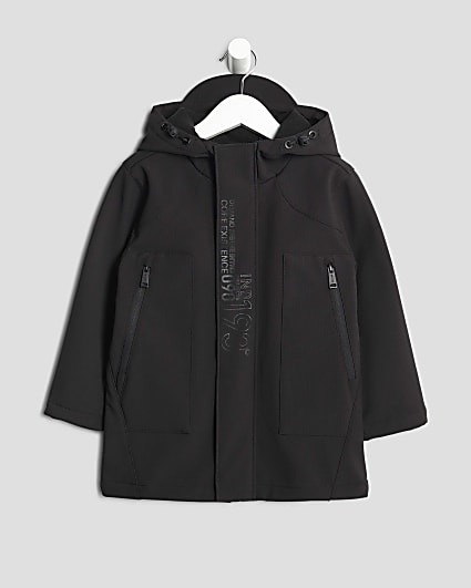 Mini Boys Black Printed Jacket