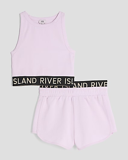 Girls Pink Glitter RI Waistband Tank Top Set