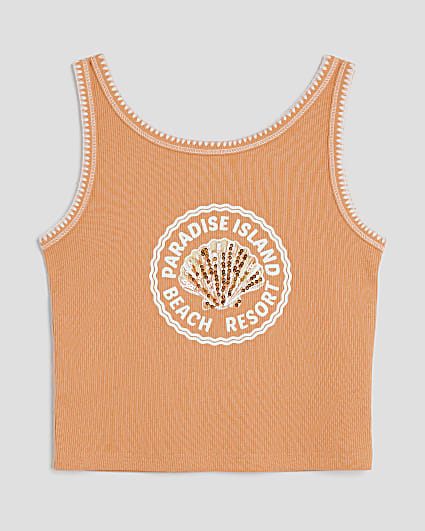 Girls Orange Shell Tank Top