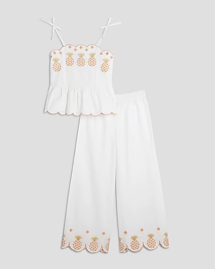 Girls White Scallop Pineapple Cami Top Set