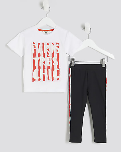 Mini Girls White Stripe City T-Shirt Set