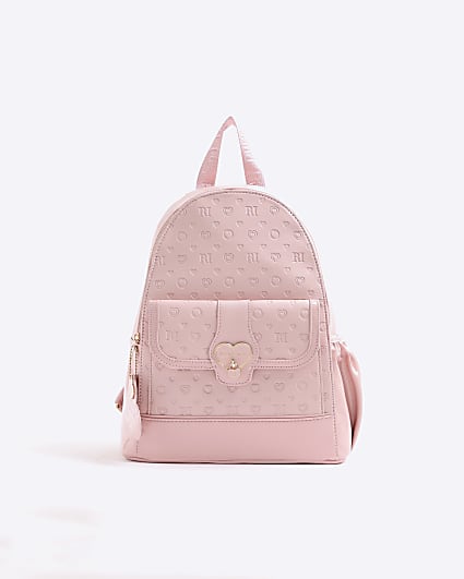 Girls Pink Heart Lock Pocket Backpack