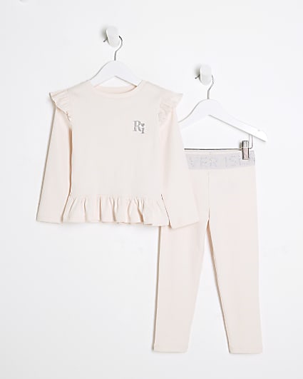 Mini Girls Pink Ribbed Top Set