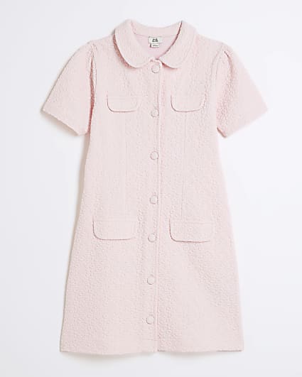 Girls Pink Short Sleeve Jacquard Daisy Dress