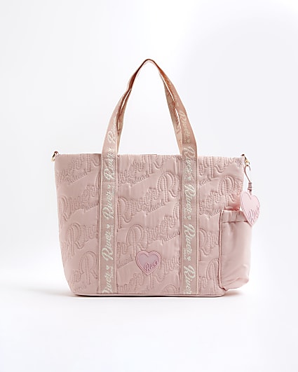 Girls Pink Embroidered Branding Shopper Bag