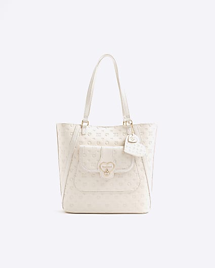 Girls Cream Heart Lock Pocket Shopper Bag