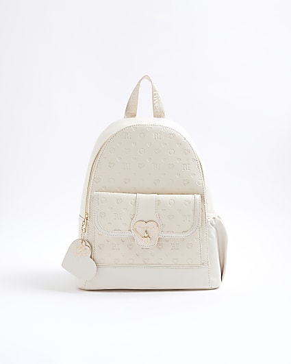 Girls Cream Heart Lock Pocket Backpack