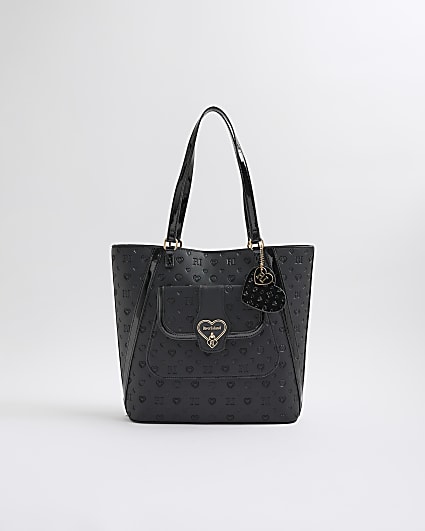 Girls Black Heart Lock Pocket Shopper Bag