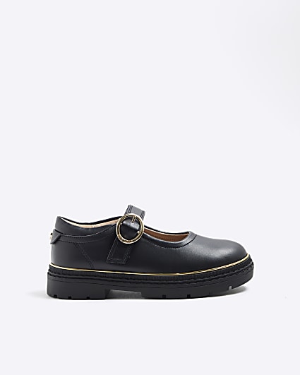 Girls Black Oval Buckle Mary Jane Shoes