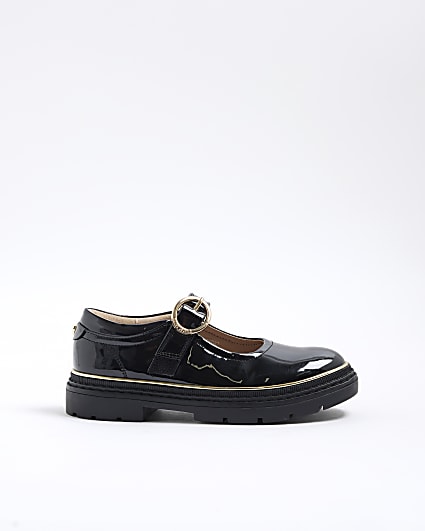 Girls Black Oval Buckle Mary Jane Shoes