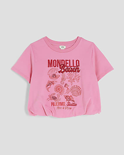 Girls Pink Bubble Hem T-Shirt