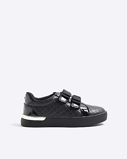 Mini Girls Black Double Bow Trainers