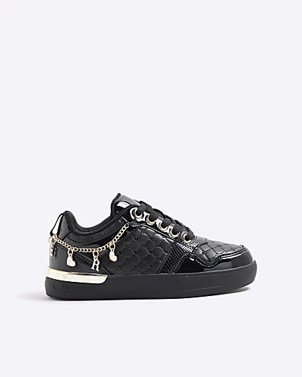 Girls Black Chain Charm Trainers