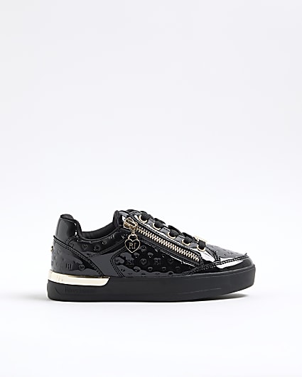 Girls Black Patent Trainers