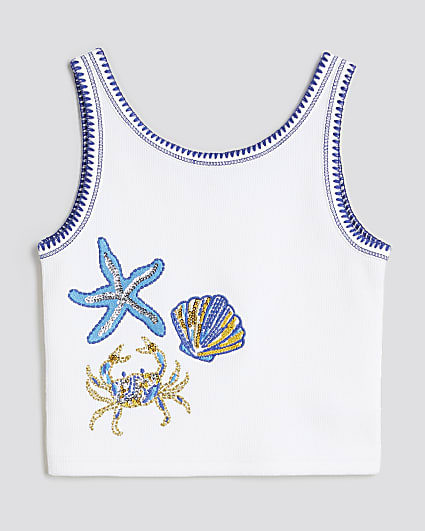 Girls White Starfish Tank Top