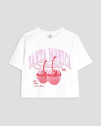 Girls White Santa Monica Cherry T-Shirt