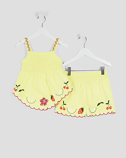 Mini Girls Yellow Fruit Top and Shorts Set