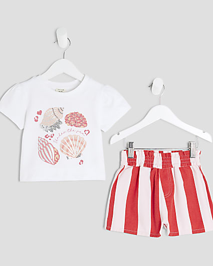 Mini Girls White Shell Stripe Shorts Set