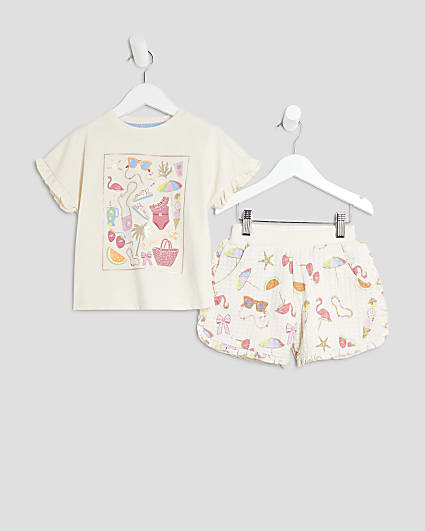 Mini Girls Ecru Sunglasses T-Shirt Set