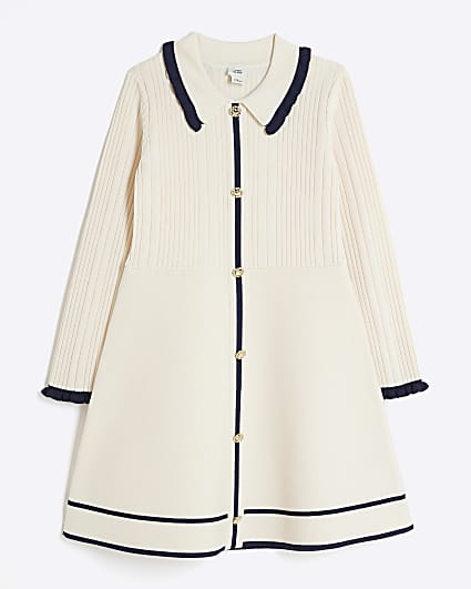 Girls Cream Tipped Polo Dress