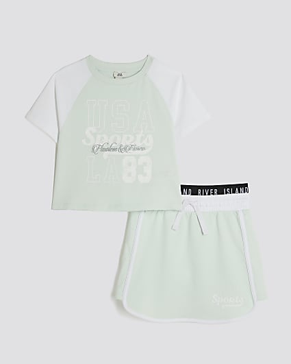 Girls Green Top And Runner Skirt Set