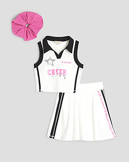 Girls White RI Active Cheer Scrunchie Set