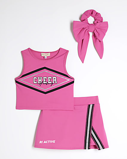 Girls Pink RI Active Cheer Top And Skort Set