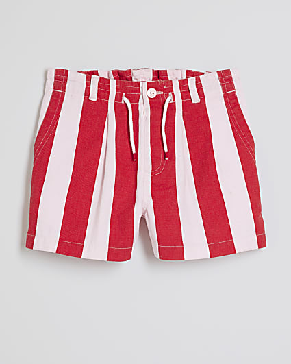 Girls Red Denim Striped Shorts