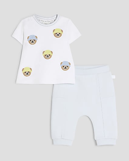 Baby Boys White Bear T-Shirt & Joggers Set